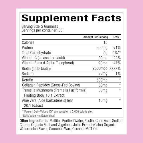 Plant People WonderBeauty Gummies for Hair, Skin & Nails – Tremella, Marine Collagen, Keratin & Biotin | Watermelon, 60 Gummies