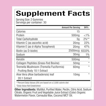 Plant People WonderBeauty Gummies for Hair, Skin & Nails – Tremella, Marine Collagen, Keratin & Biotin | Watermelon, 60 Gummies