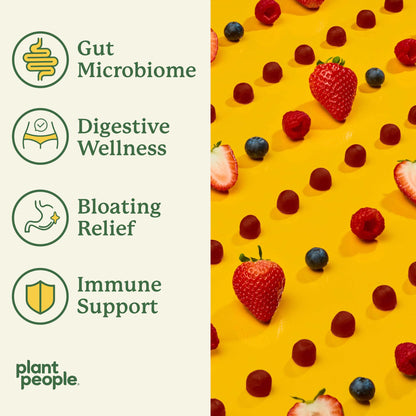 Plant People WonderBiome 2-in-1 Probiotic + Prebiotic Gummies – Zero-Sugar Vegan Digestive Health, 60 Count
