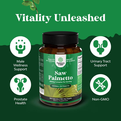 Extra Strength Saw Palmetto Extract 500mg – 100 Capsules | Prostate Support, Hair Health & Urinary Wellness