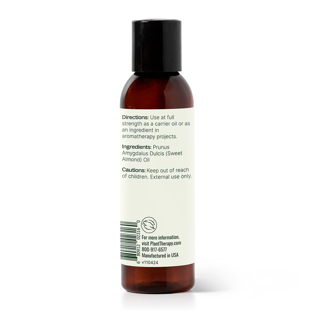 Plant Therapy Sweet Almond Oil 4 oz - 100% Pure Cold-Pressed (Made in USA) for Skin, Hair & Baby