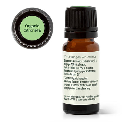 Plant Therapy Citronella Organic Essential Oil – 100% Pure, USDA Certified Organic, Therapeutic Grade, 10 mL (1/3 oz)