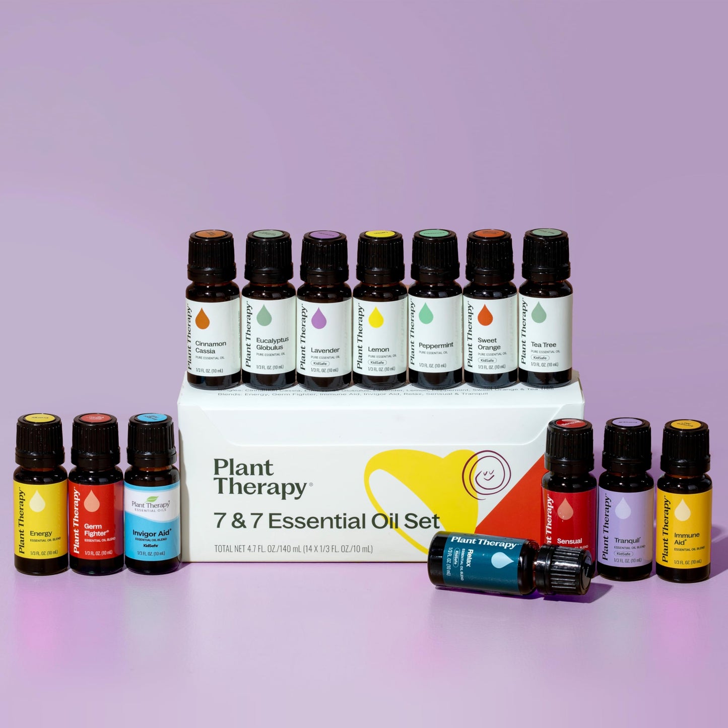 Plant Therapy 7 & 7 Essential Oils Set – 7 Singles + 7 Synergy Blends, 10 mL