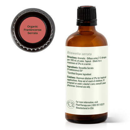 Plant Therapy Organic Frankincense Serrata Essential Oil 100% Pure, USDA Certified Organic, Undiluted, Natural Aromatherapy, Therapeutic Grade 100 mL (3.3 oz)