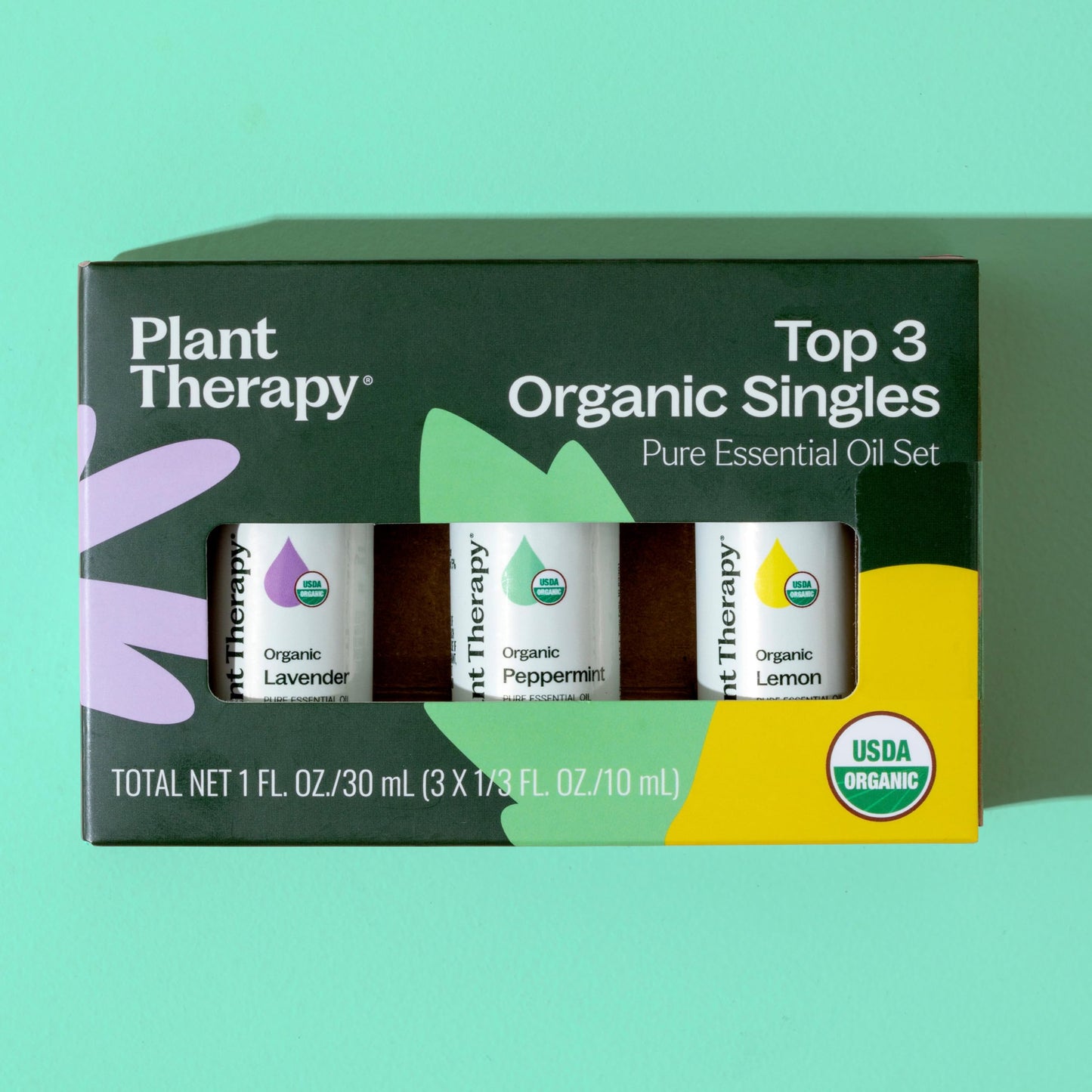 Plant Therapy Organic Essential Oil Singles Set - Lemon, Lavender & Peppermint (10 mL)