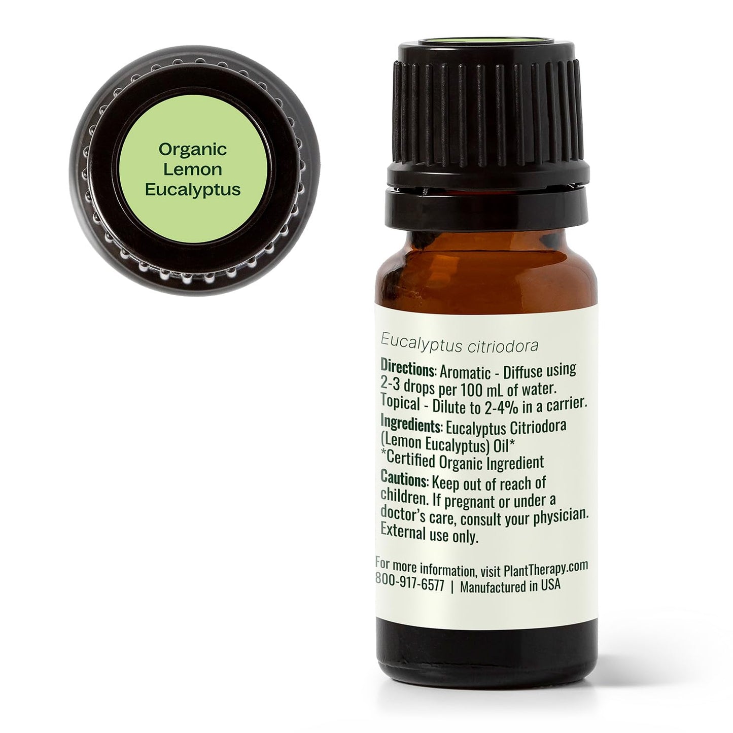Plant Therapy Organic Lemon Eucalyptus Essential Oil - 10 mL, 100% Pure, USDA Certified Organic