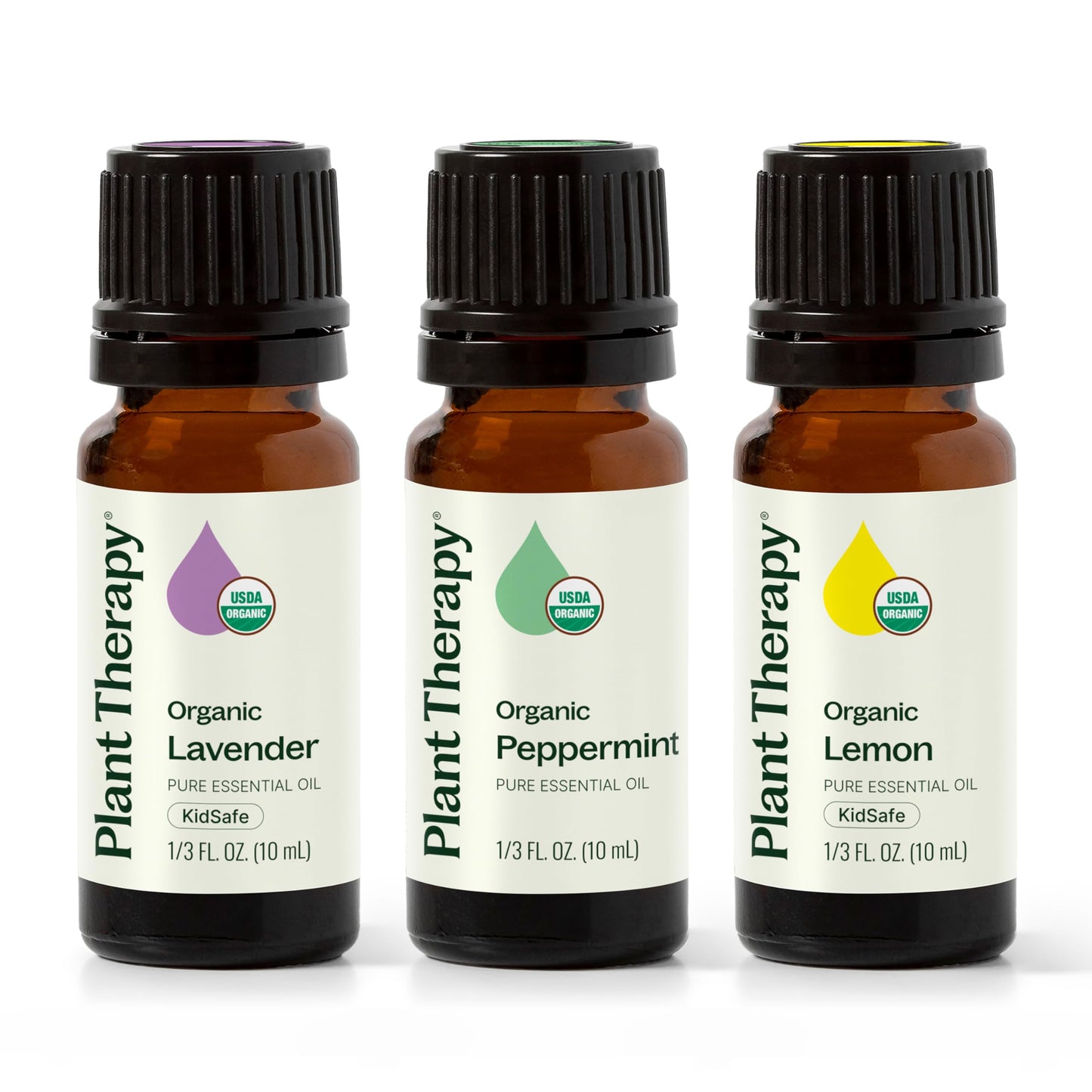 Plant Therapy Organic Essential Oil Singles Set - Lemon, Lavender & Peppermint (10 mL)