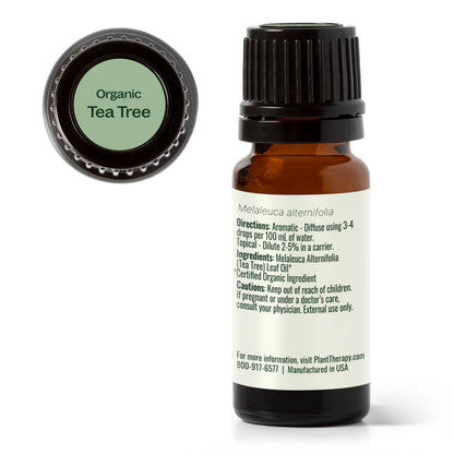 Plant Therapy Tea Tree Oil 100% Pure Organic (Melaleuca) - USDA Certified, 10 mL