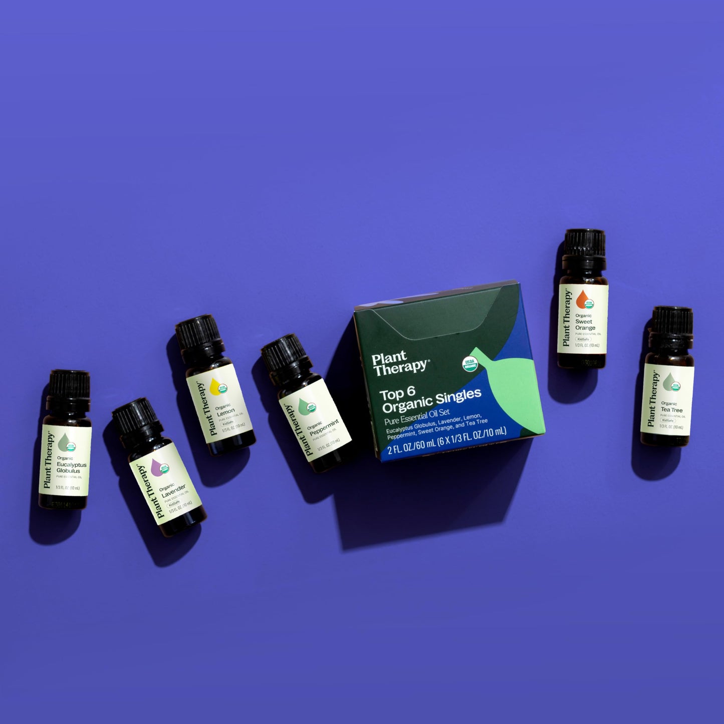 Plant Therapy Top 6 USDA Organic Essential Oil Set – Lavender, Peppermint, Eucalyptus, Lemon, Sweet Orange, Tea Tree (10 mL)