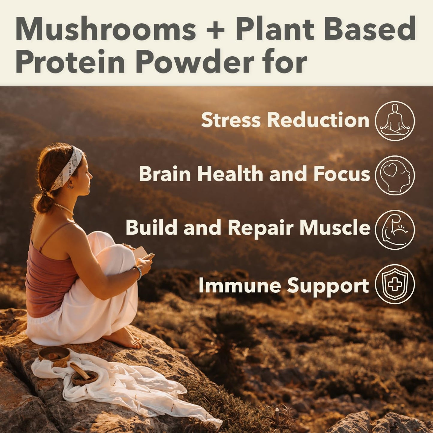 PlantFusion Mushroom Protein Powder – 3 in 1 Vegan Protein, Adaptogen, Chocolate 1lb