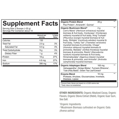 PlantFusion Mushroom Protein Powder – 3 in 1 Vegan Protein, Adaptogen, Chocolate 1lb