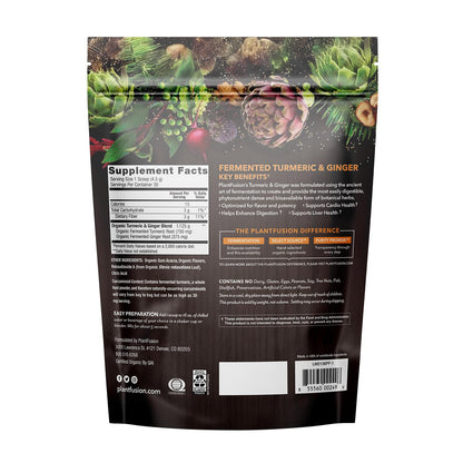 PlantFusion Turmeric & Ginger Drink Mix – Fermented Whole Food Nutrition, 4.76 oz, 30 Servings, USDA Organic
