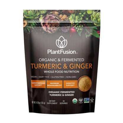 PlantFusion Turmeric & Ginger Drink Mix – Fermented Whole Food Nutrition, 4.76 oz, 30 Servings, USDA Organic
