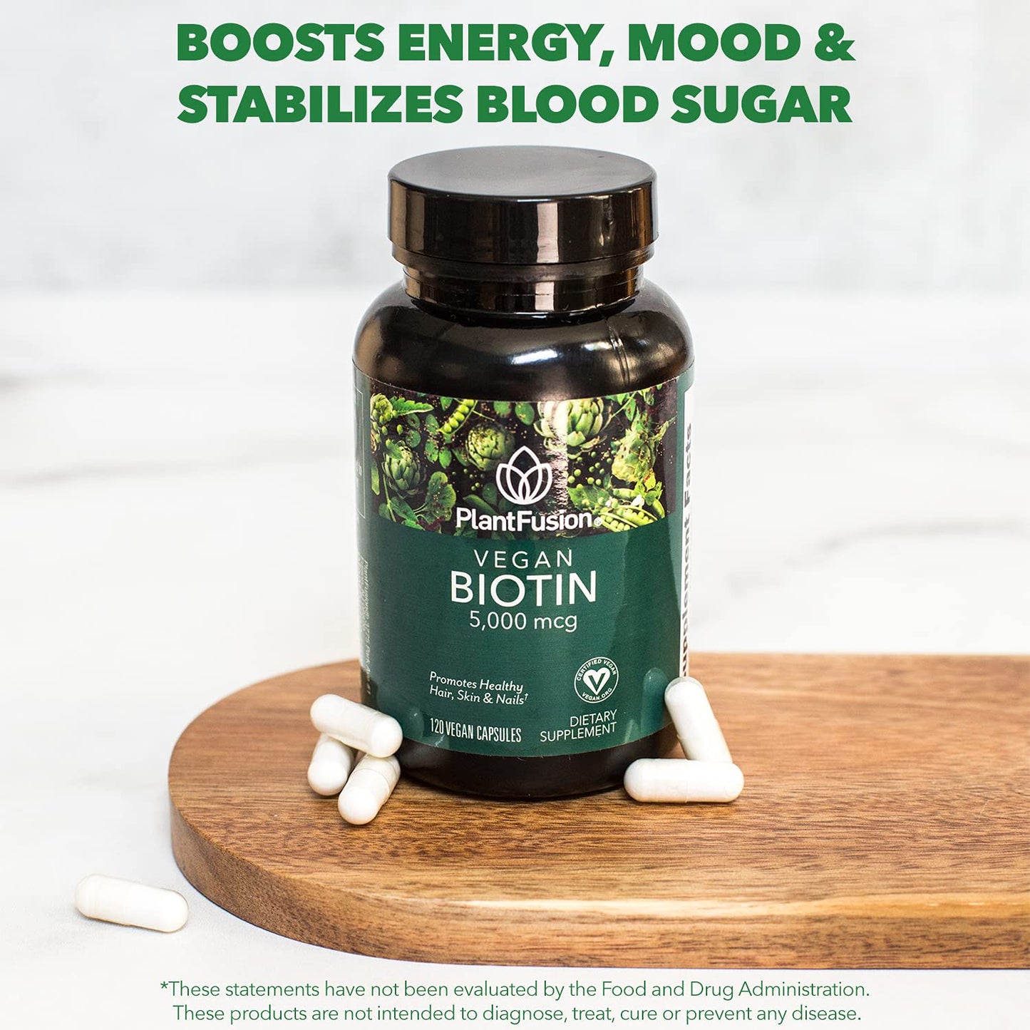 PlantFusion Vegan Biotin 5000mcg | Premium Vegan Biotin for Hair, Skin & Nails | 120 Vegan Capsules
