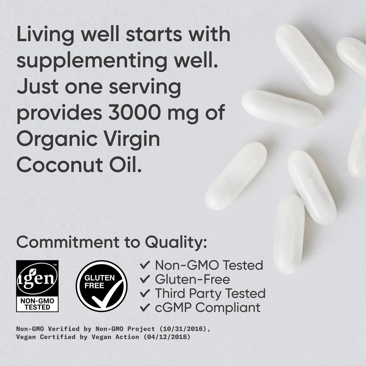 Sports Research Organic Coconut Oil Capsules 3000MG - Cold Pressed MCTs - 120 Softgels