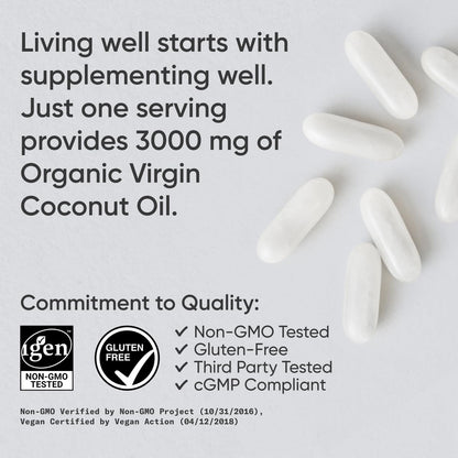 Sports Research Organic Coconut Oil Capsules 3000MG - Cold Pressed MCTs - 120 Softgels
