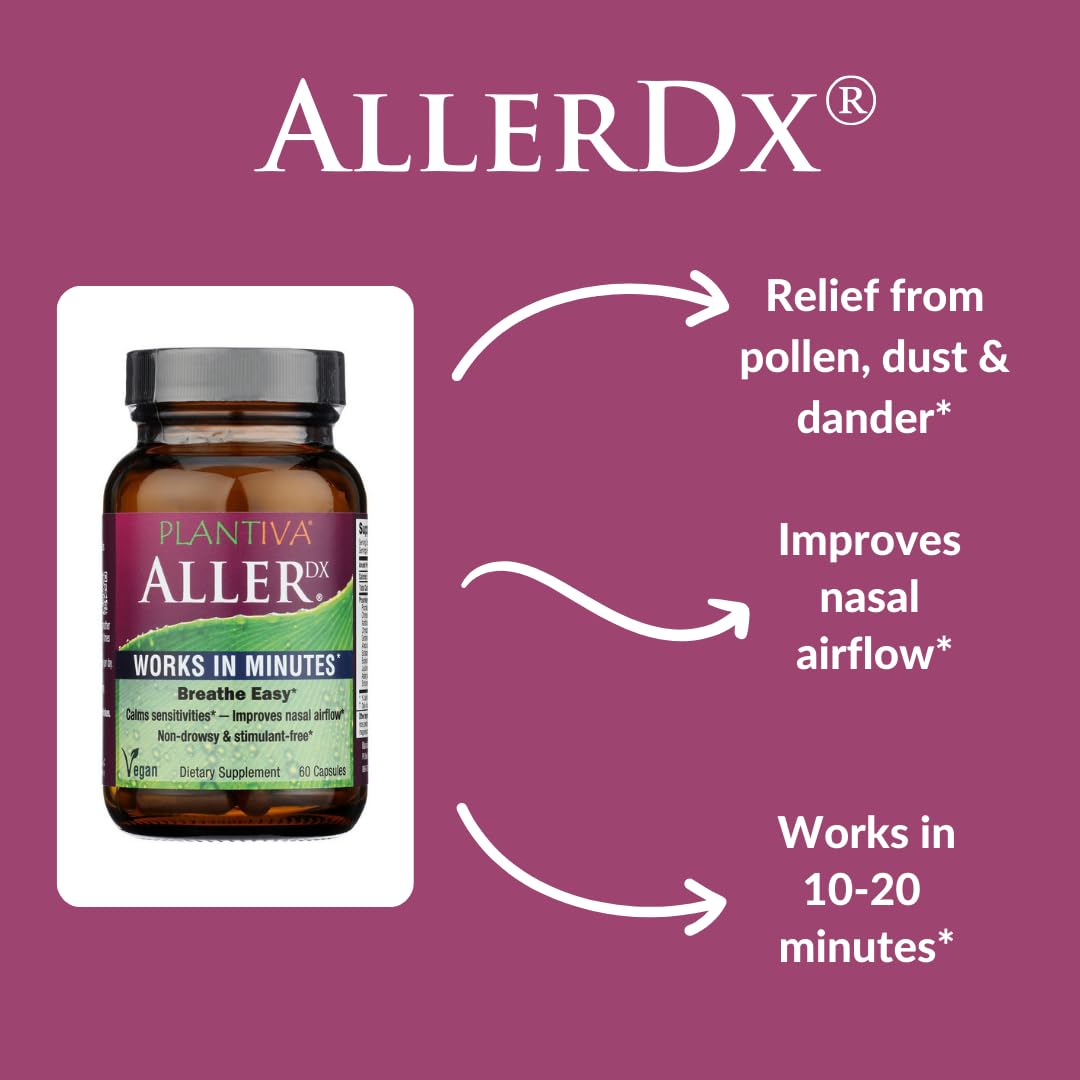 Plantiva AllerDx Natural Herbal Seasonal Support - Non-Drowsy & Fast-Acting (60 Capsules)