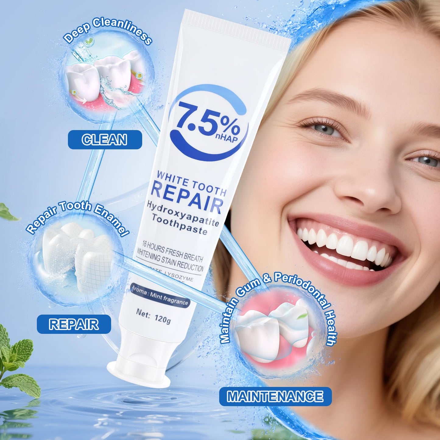 Hydroxyapatite Toothpaste 3-Pack – Enamel Repair & Sensitivity Relief (7.5% nHAp)