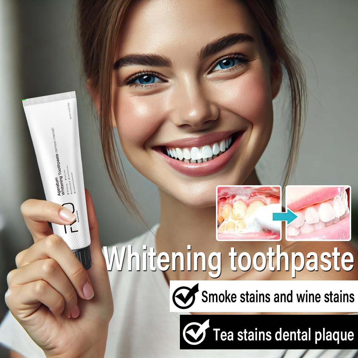 R&O Ageratum Whitening Toothpaste with Bamboo Charcoal – 3.53 oz | Removes Stubborn Stains & Fresh Breath