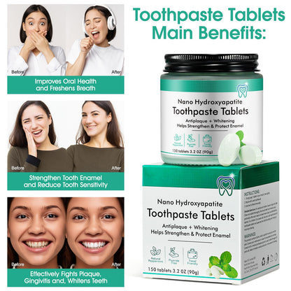 150P Toothpaste Tablets - Nano Hydroxyapatite, Fluoride & Plastic Free Travel Tabs (3.2 oz)