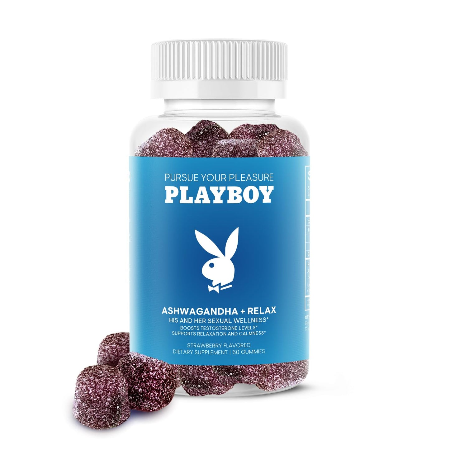 Playboy Ashwagandha + Relax Gummies – 60 Count Strawberry, Vegan, Non-GMO