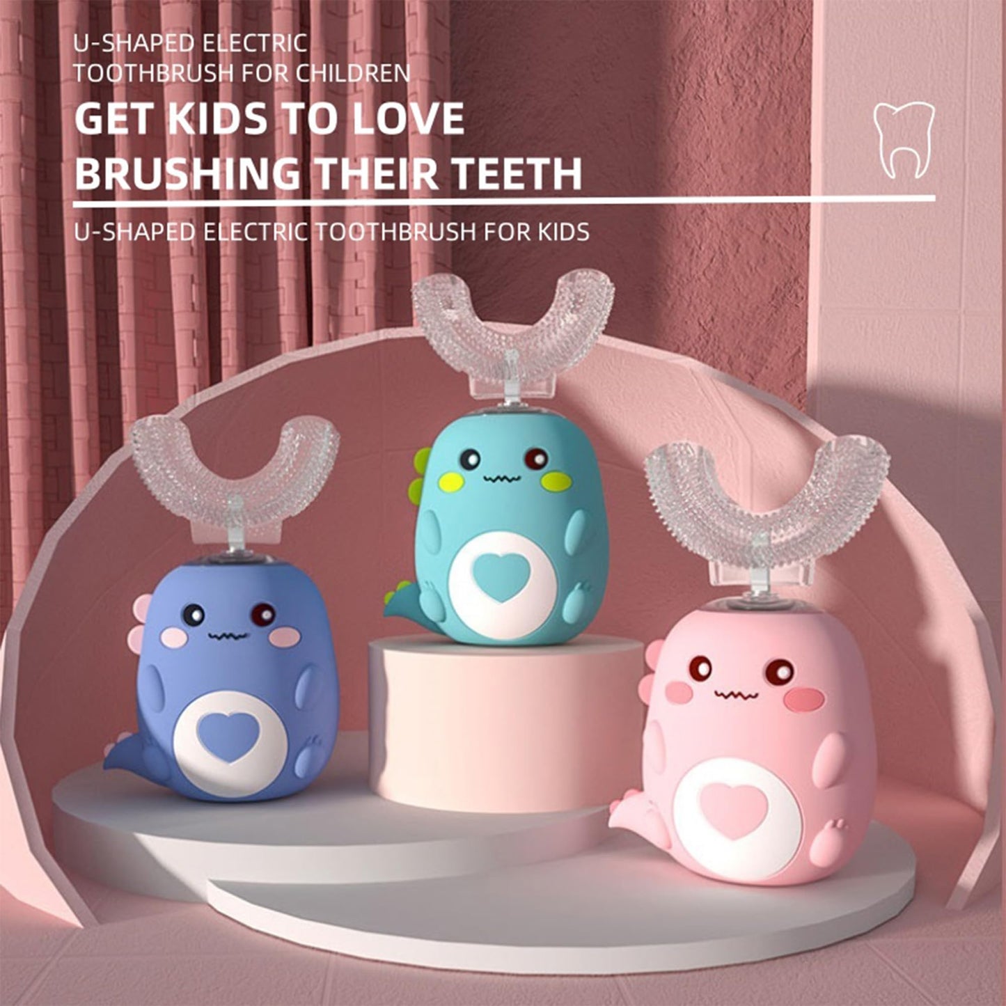 PLAYIKO Kids U Shaped Electric Toothbrush – 360° Sonic, 4 Heads, 3 Modes