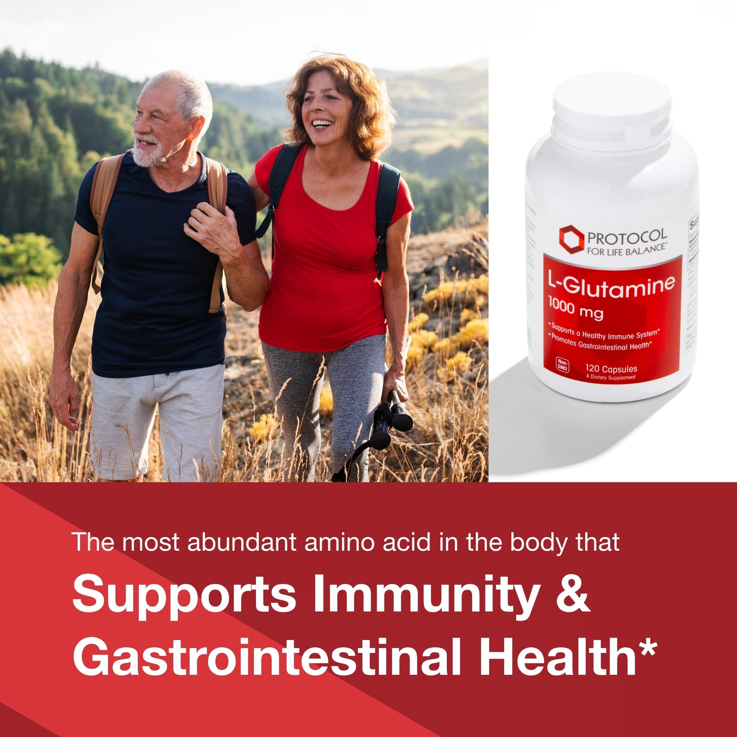 PROTOCOL FOR LIFE BALANCE L-Glutamine 1000mg - Gut Health & Immune Support - 120 Veg Caps