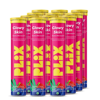 PLIX Glowy Skin 500mg Glutathione Supplement with Hyaluronic Acid, Vitamin C, E & Berries | 90 Effervescent Tablets, Strawberry Flavor