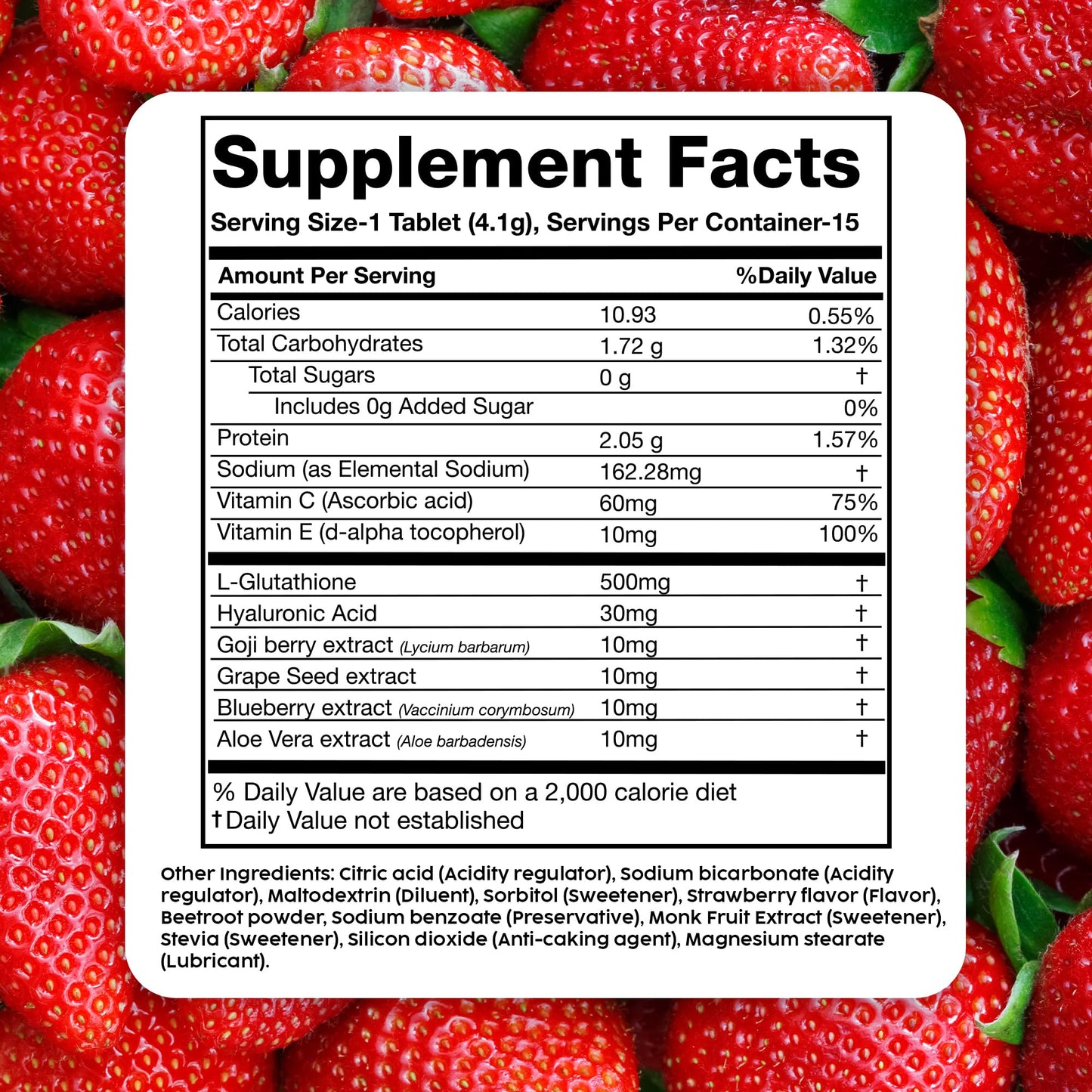PLIX Glowy Skin 500mg Glutathione Supplement with Hyaluronic Acid, Vitamin C, E & Berries | 90 Effervescent Tablets, Strawberry Flavor