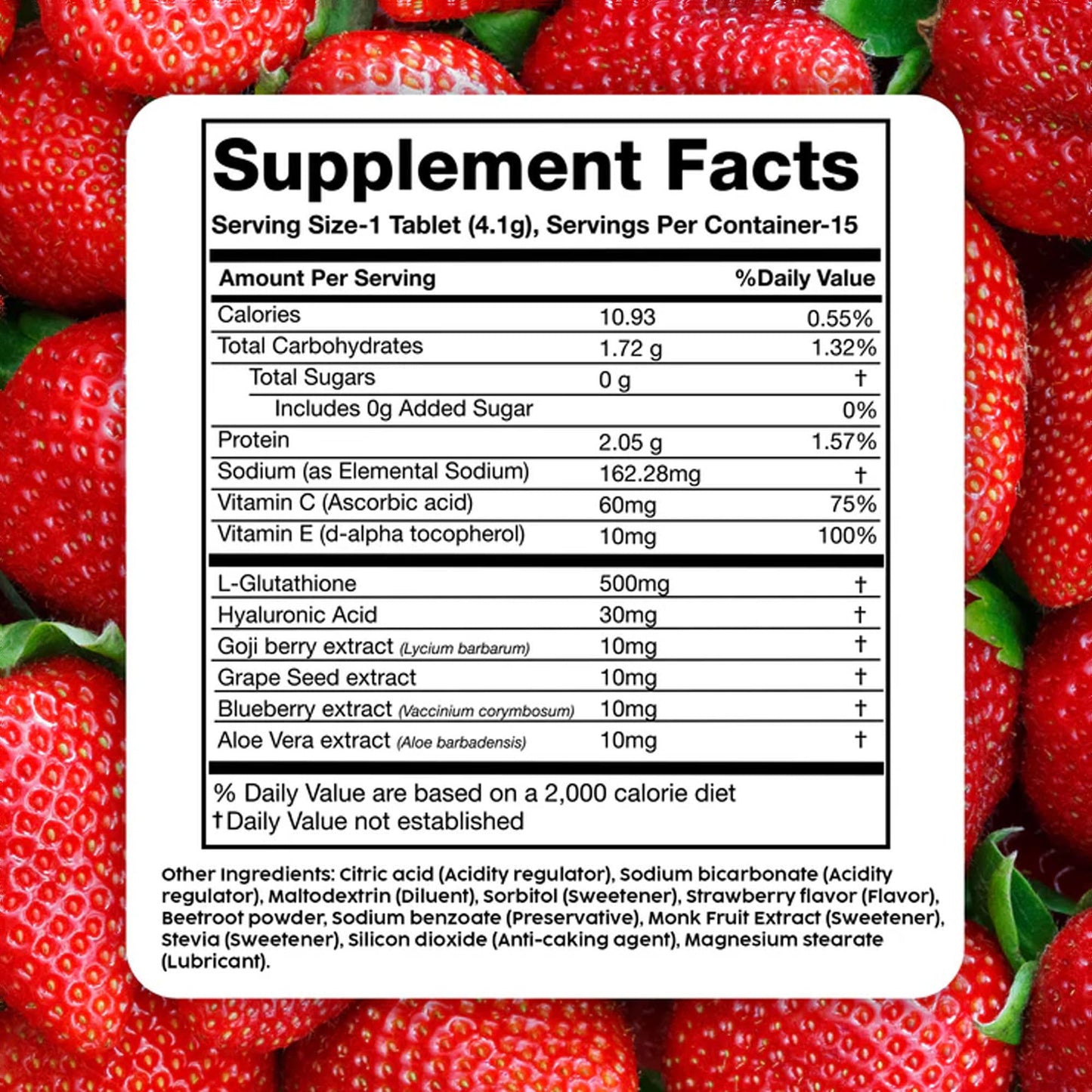 PLIX Glowy Skin 500mg Glutathione | Hyaluronic Acid, Vitamin C & Berries | 60 Effervescent Tablets – Strawberry