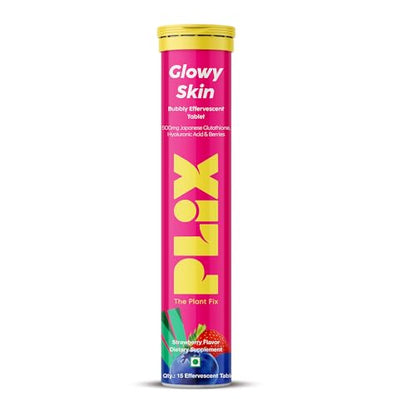 PLIX Glowy Skin 500mg Glutathione | Hyaluronic Acid, Vitamin C & Berries | 60 Effervescent Tablets – Strawberry