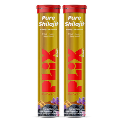 Plix Pure Himalayan Shilajit 250mg – Orange Flavor Effervescent Tablets with Safed Musli & Saffron