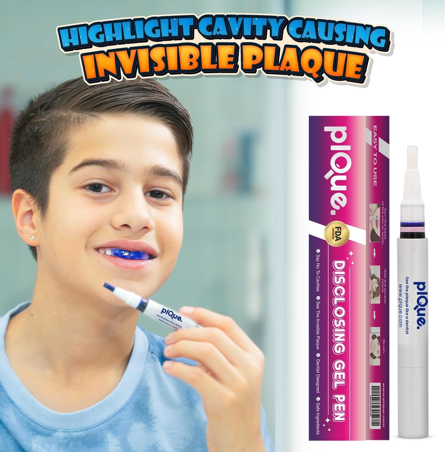 PLQUE Disclosing Gel Pen – Plaque Detector for Brushing (90 Uses)