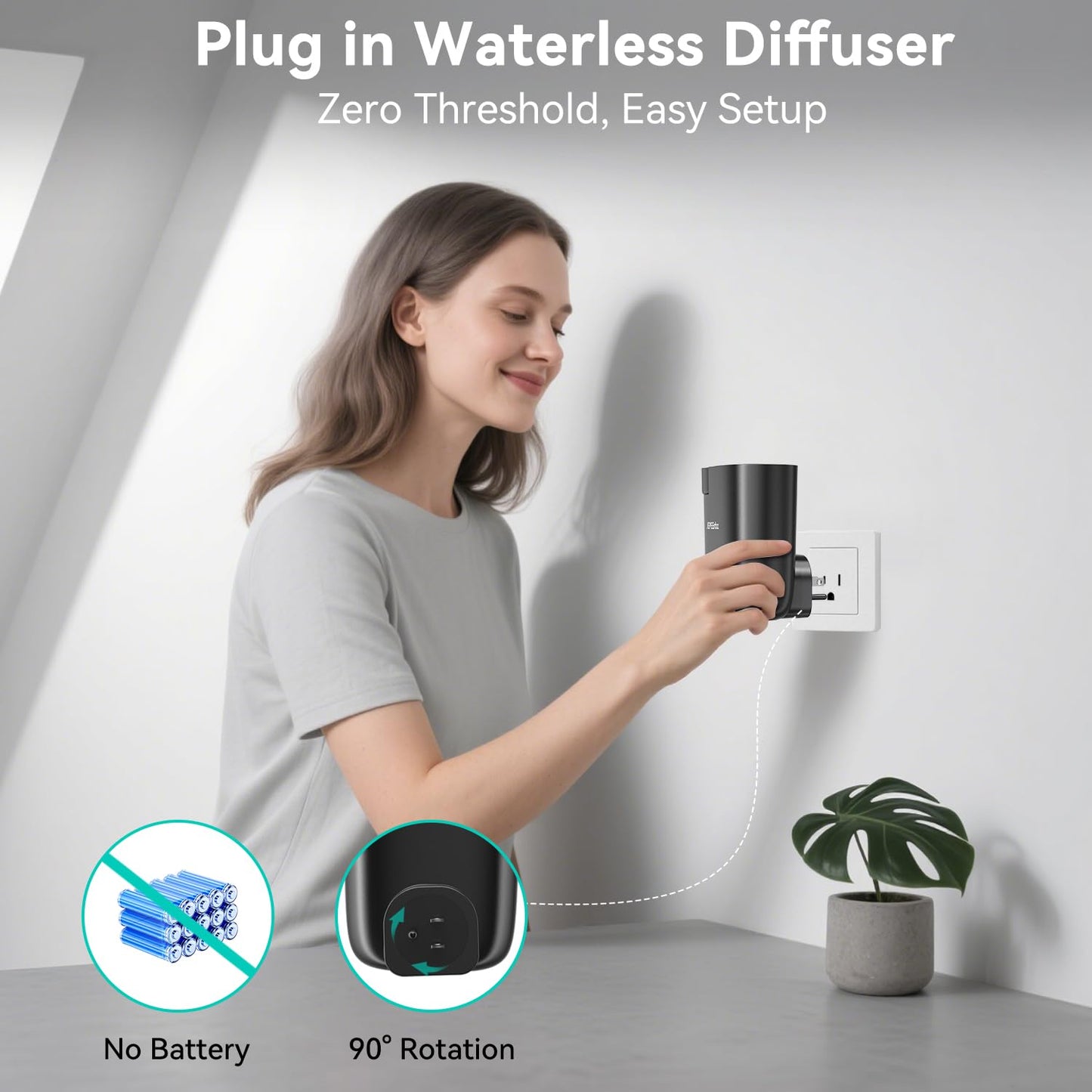 Plug in Diffuser - Waterless Oil Diffuser with Smart Bluetooth App Control (500 Sq Ft, Black)