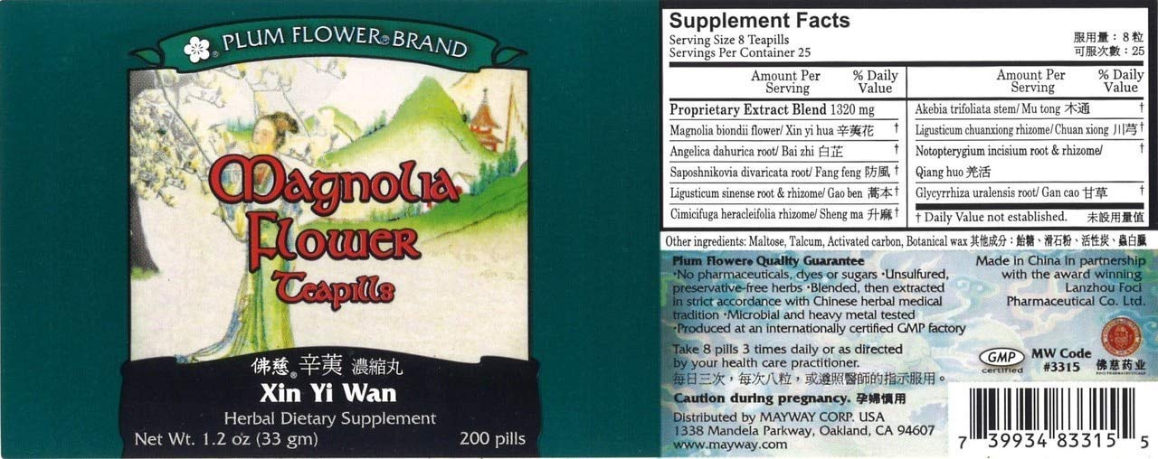 Plum Flower Magnolia Teapills (Xin Yi Wan) – 200 Pills Brand
