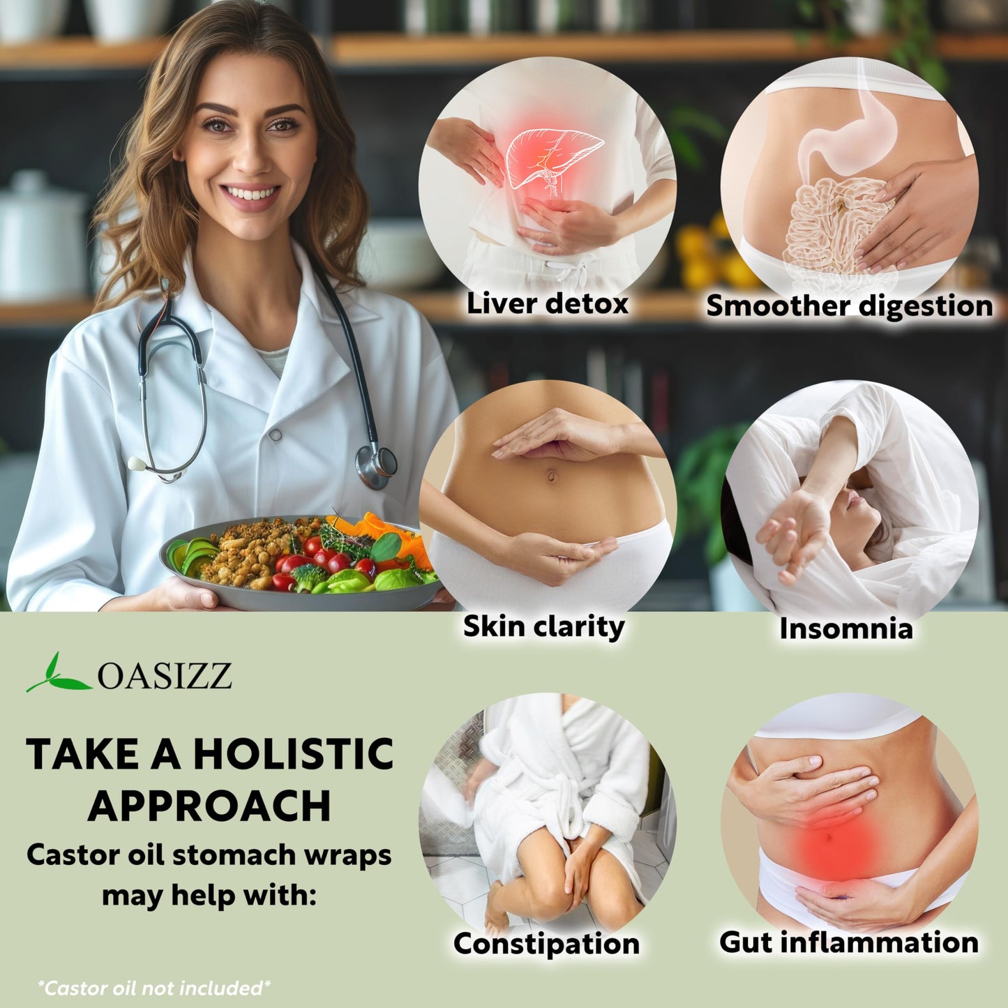 Reusable Castor Oil Stomach Wrap Kit – Adjustable 30-60 in