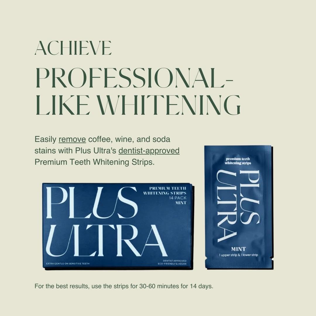 Plus Ultra Mint Flavored Teeth Whitening Strips – Eco-Friendly, Vegan, 14-Day Treatment