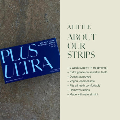 Plus Ultra Mint Flavored Teeth Whitening Strips – Eco-Friendly, Vegan, 14-Day Treatment