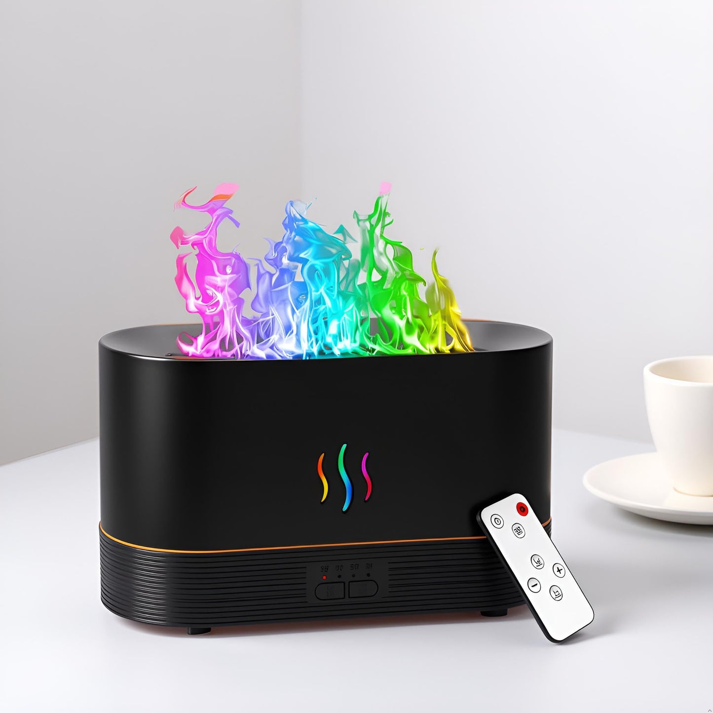 PLUWEL Colorful Flame Diffuser 300ML – Large Room Essential Oil Diffuser with Remote, Night Lights, Timer