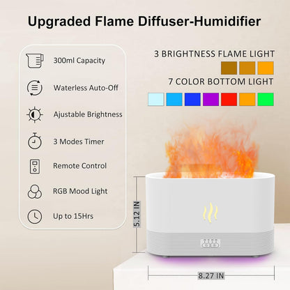 PLUWEL Flame Diffuser 300ML - Large Room Aroma Diffuser with RGB Light & Remote