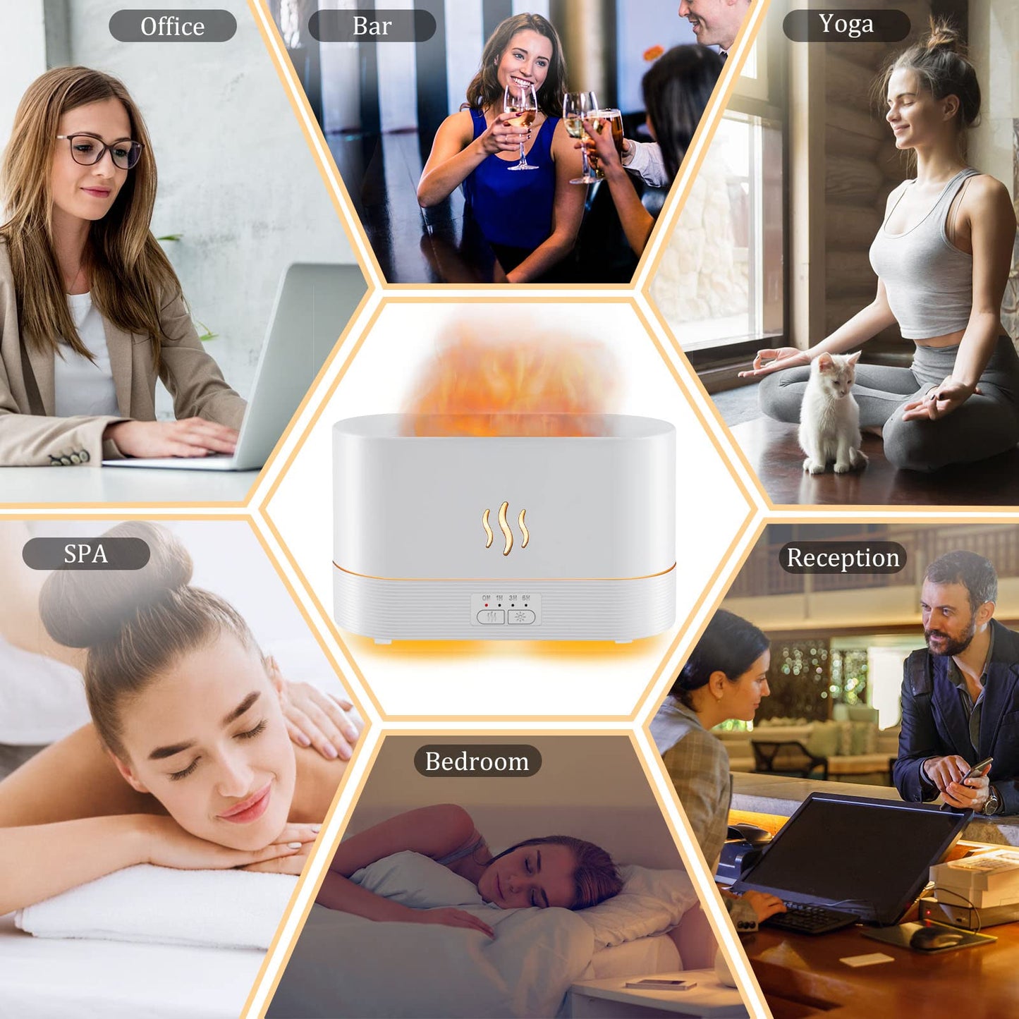 PLUWEL Flame Diffuser 300ML - Large Room Aroma Diffuser with RGB Light & Remote