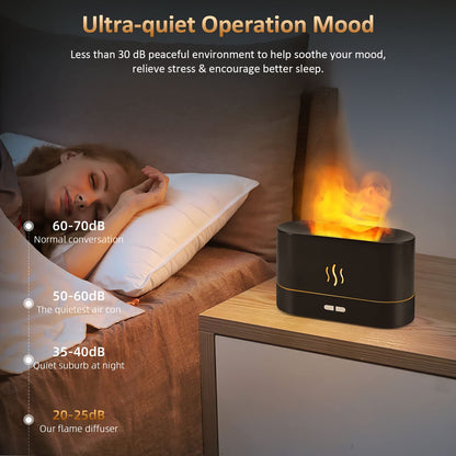 PLUWEL Flame Diffuser Humidifier – Auto Off, 180ml, Realistic Flame LED, 2 Brightness Modes