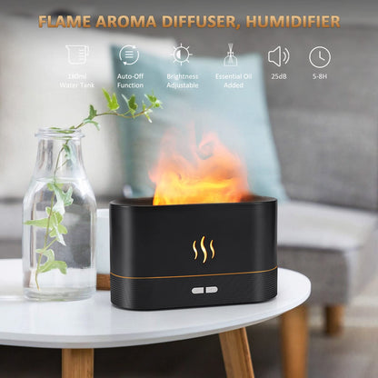 PLUWEL Flame Diffuser Humidifier – Auto Off, 180ml, Realistic Flame LED, 2 Brightness Modes