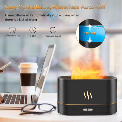 PLUWEL Flame Diffuser Humidifier – Auto Off, 180ml, Realistic Flame LED, 2 Brightness Modes