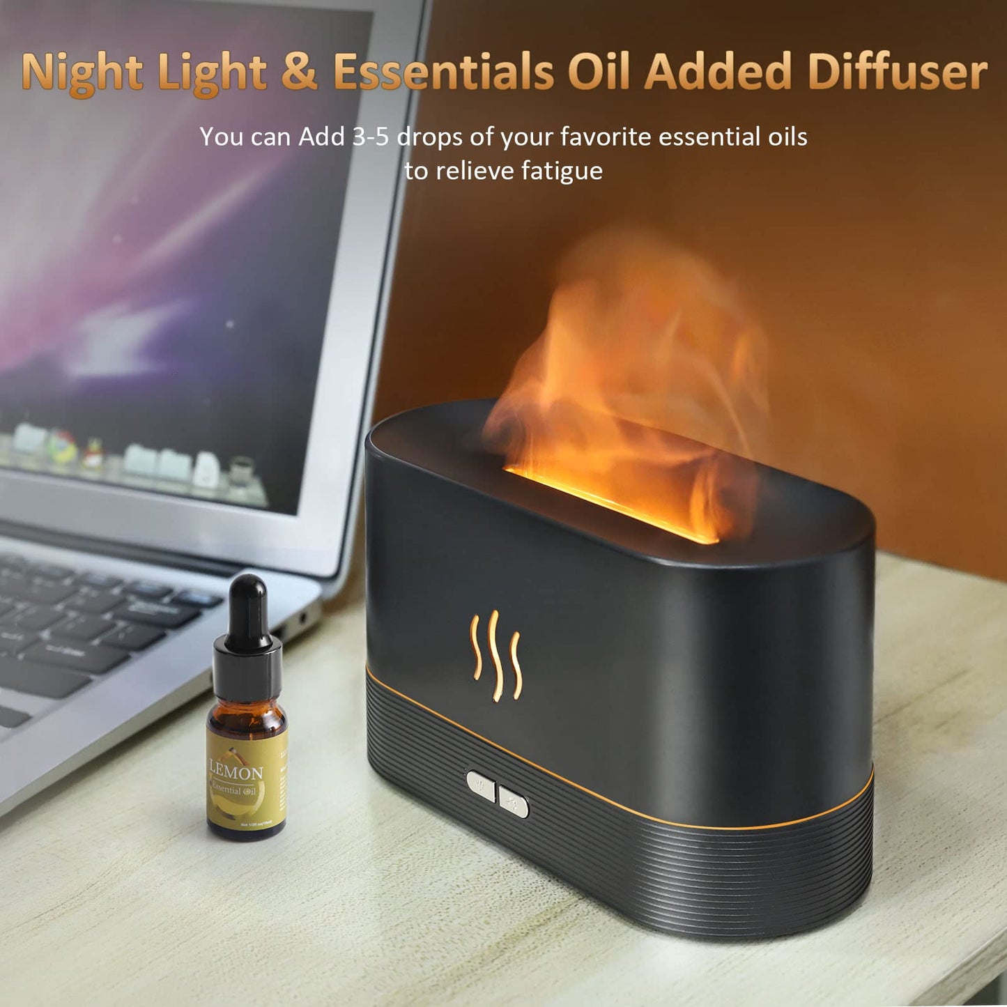 PLUWEL Flame Diffuser Humidifier – Auto Off, 180ml, Realistic Flame LED, 2 Brightness Modes