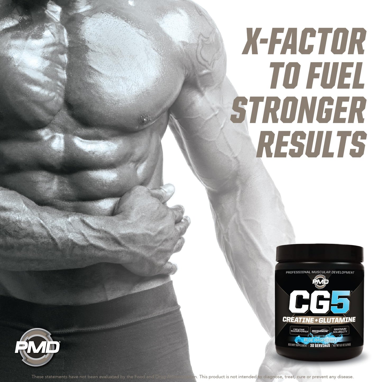 PMD Sports CG5 - Premium Creatine & L-Glutamine Powder for Maximum Strength, Recovery & Lean Muscle - Pre & Post Workout - Blue Raspberry (30 Serv)