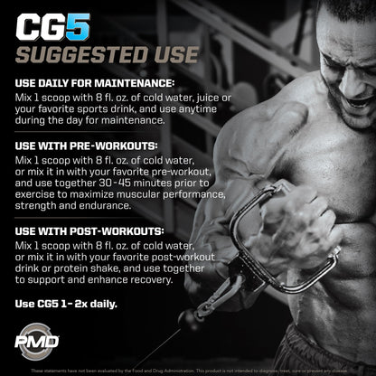 PMD Sports CG5 - Premium Creatine & L-Glutamine Powder for Maximum Strength, Recovery & Lean Muscle - Pre & Post Workout - Blue Raspberry (30 Serv)