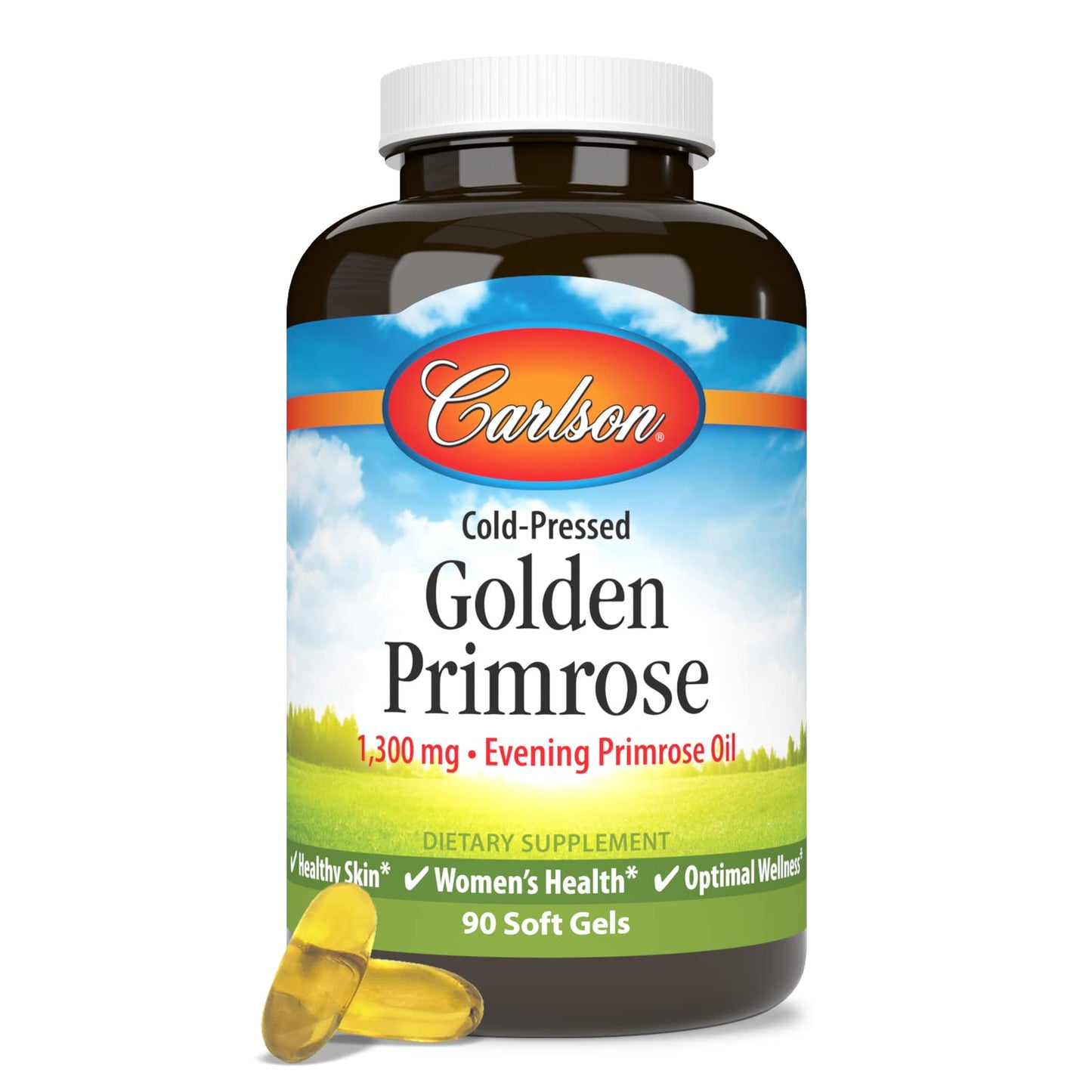 Carlson Golden Primrose 1300 mg Evening Primrose Oil — Cold-Pressed, 90 Softgels