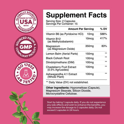 PMS Support for Women – Hormone Balance & Menstrual Comfort (DIM, Chasteberry, Black Cohosh) – 30 Count