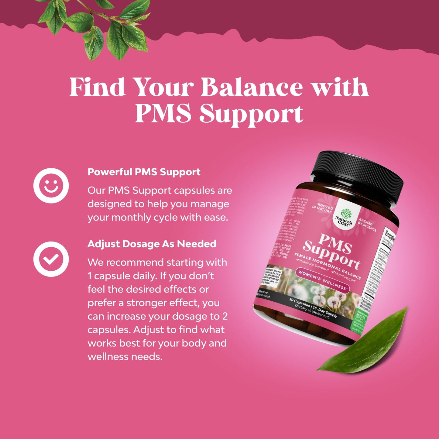 PMS Support for Women – Hormone Balance & Menstrual Comfort (DIM, Chasteberry, Black Cohosh) – 30 Count